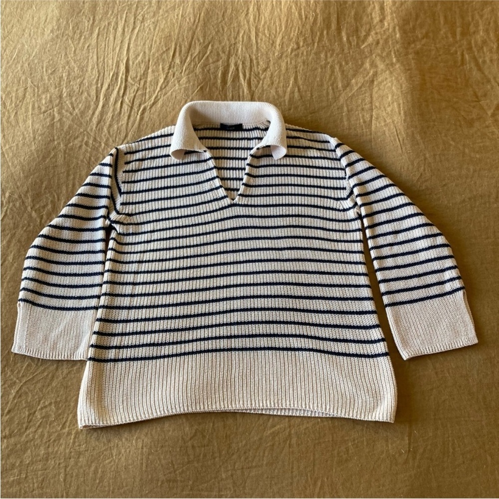 J. Crew Women's V-Neck Sweater in Cream and Black Stripes - Picture 3 of 3